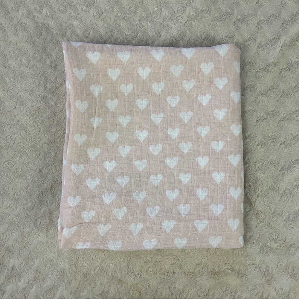Parent's Choice Pink White Hearts Baby Swaddle Blanket Muslin Cotton